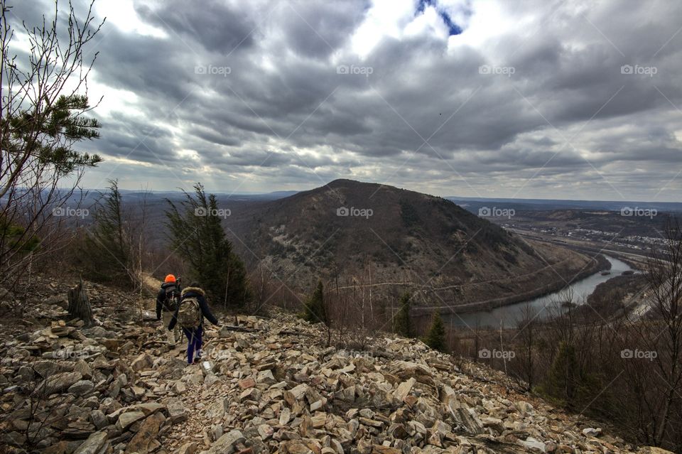 High angle view of tourist on rock