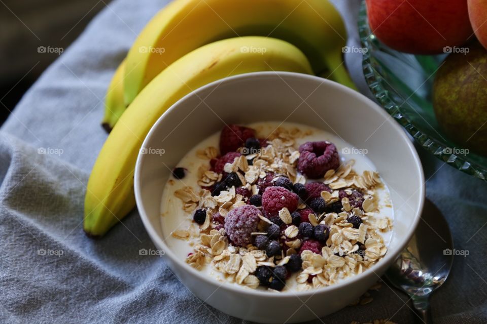 Fruit and cereals breakfast