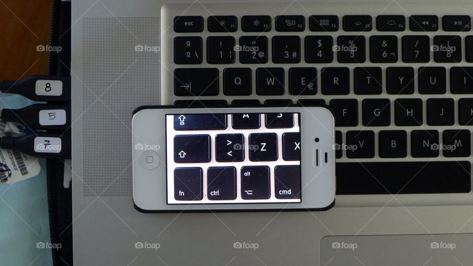 Techno gadget frame in frame keyboard computer and smartphone