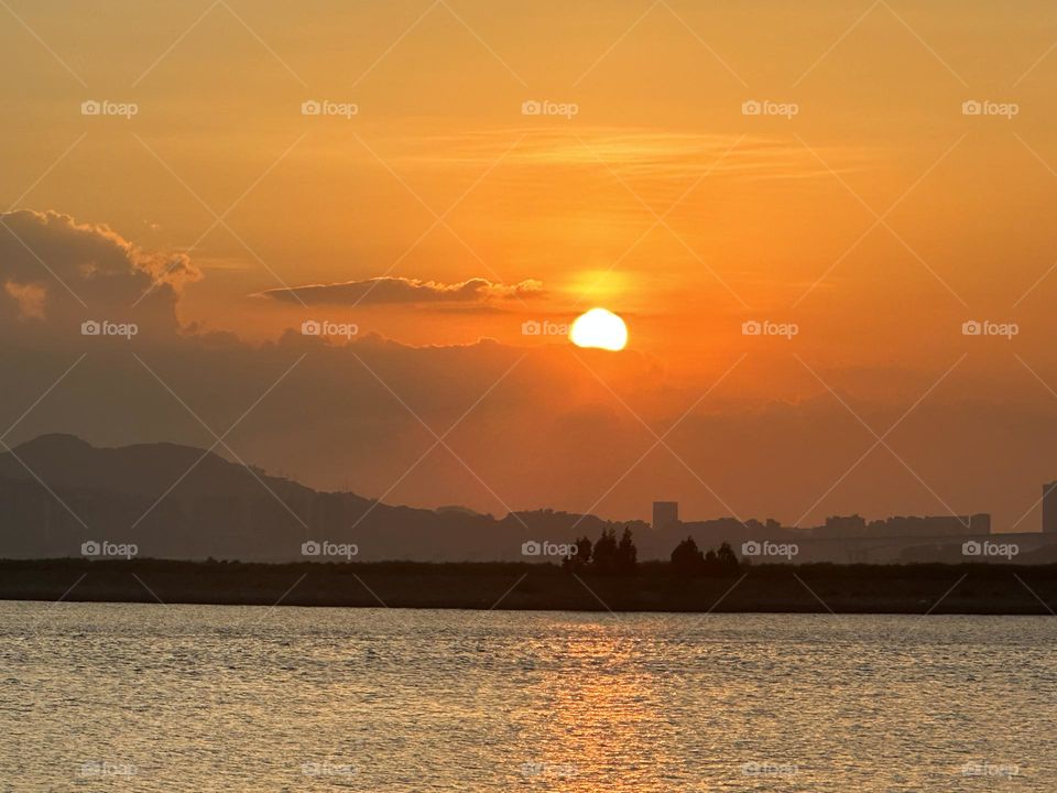 The water was in the golden sunlight.