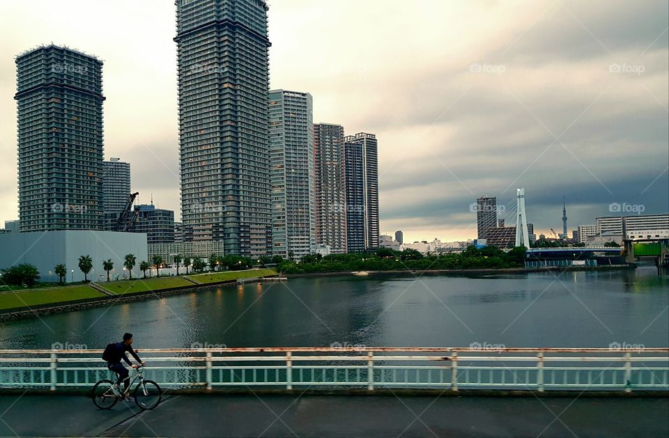 cycling along Tokyo harbour