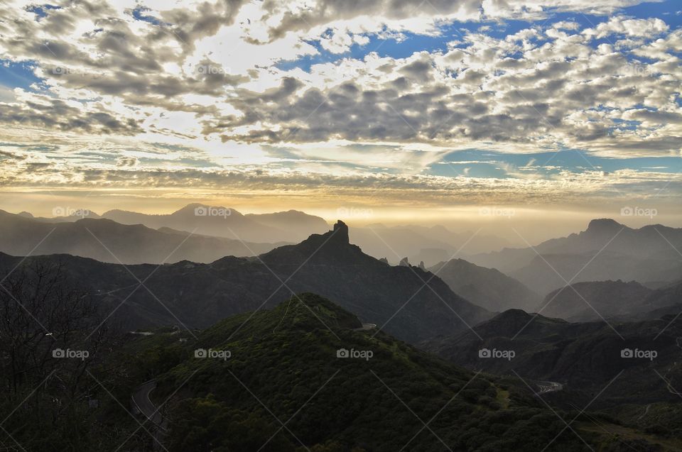 sunset in the mountains of gran canaria canary island in spain