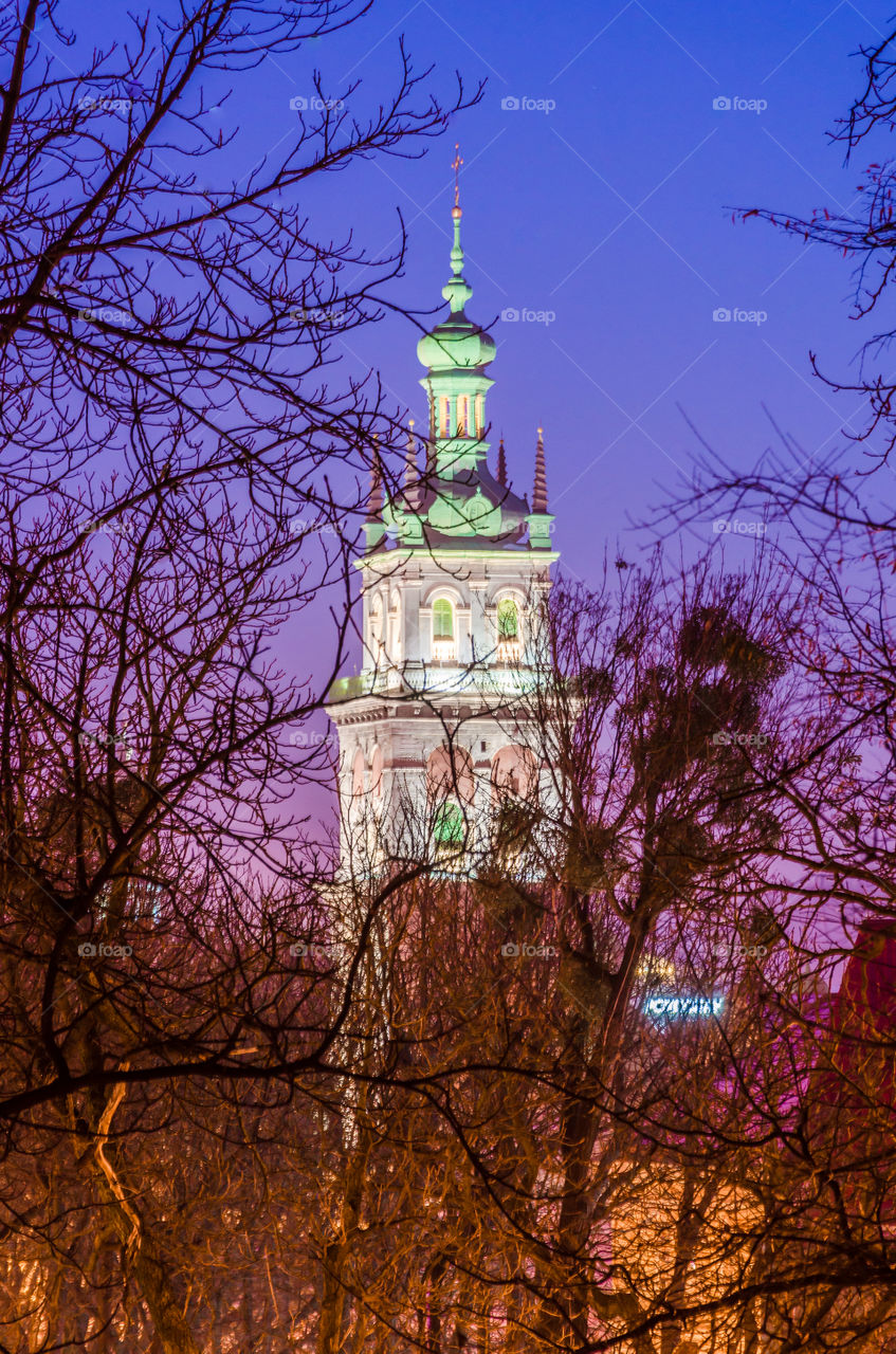 Lviv cityscape during the sunset