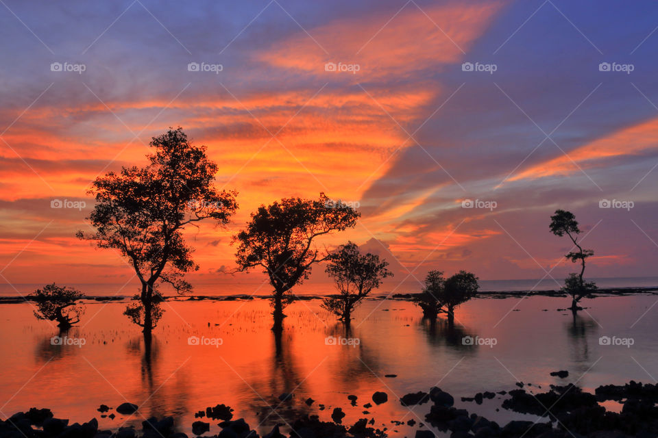 Sunset at Carita Beach, Banten, Indonesia.