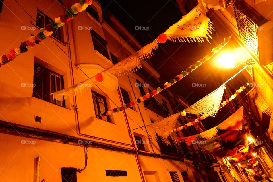 Fiesta decorations in Lavapies, Madrid, Spain 