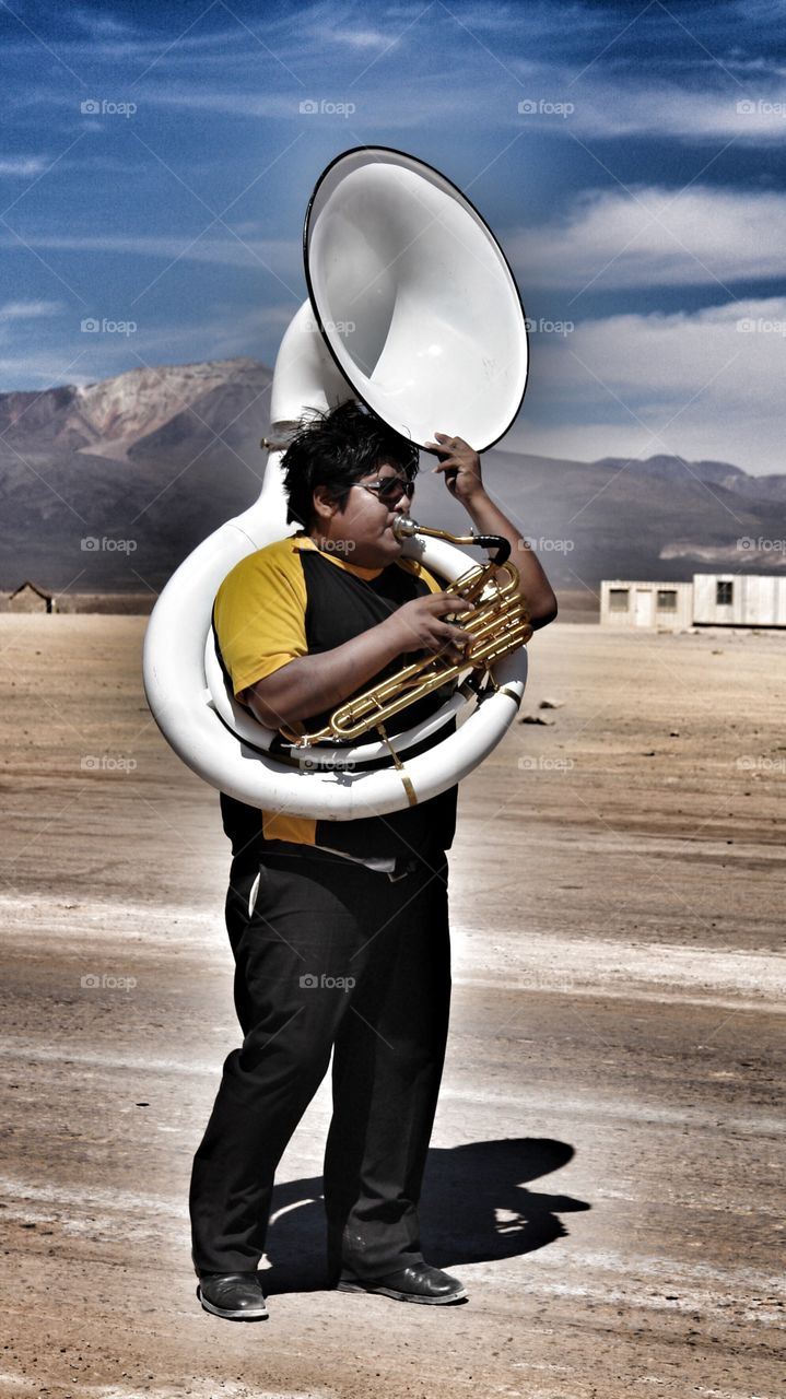 Sousaphone player, Atacama Desert, Chile . Sousaphone player, Atacama Desert, Chile 