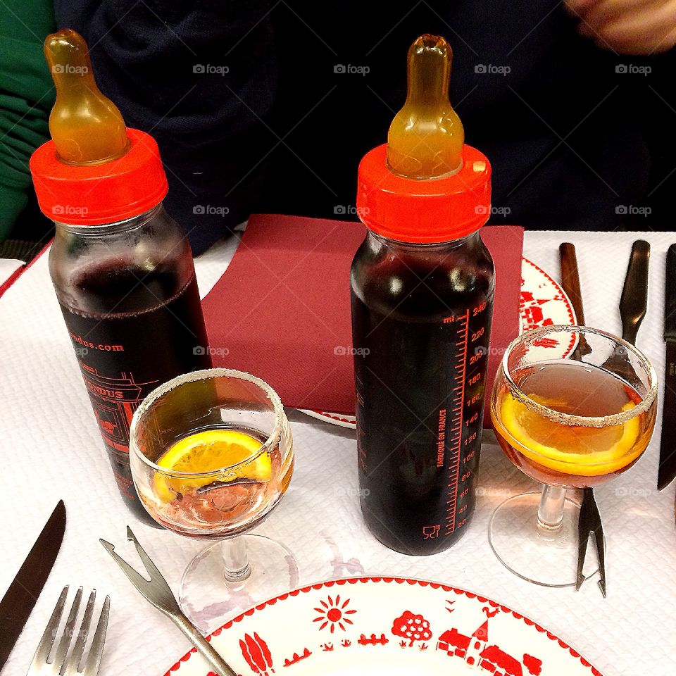 Wine bottles in Parisian restaurant