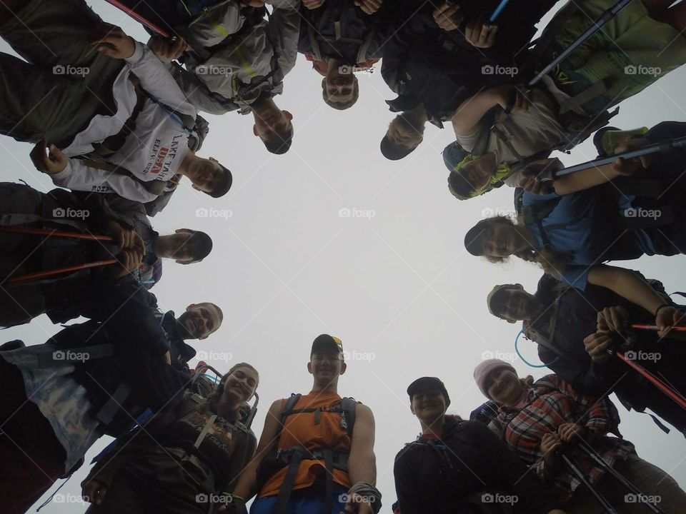 Hiking circle. Beach circle selfie