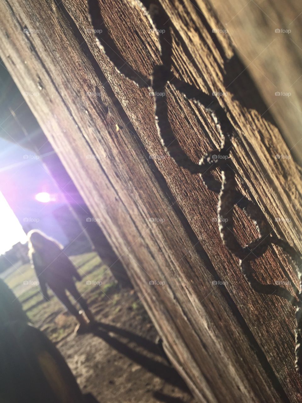 Found an old barn, with broken down doors and old rusty chains. Taken during a winter sunset.