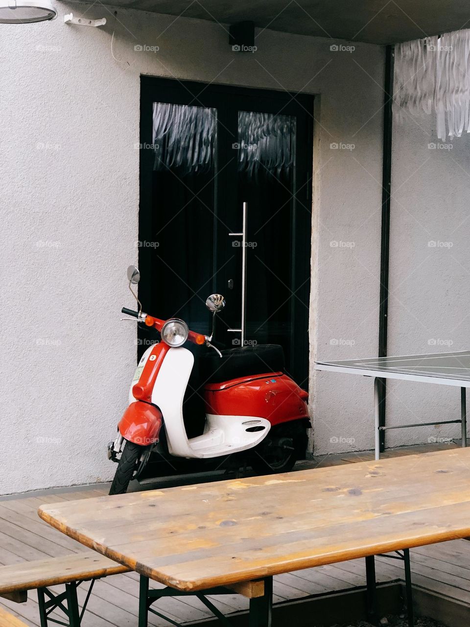 Lonely scooter on the street, nobody 