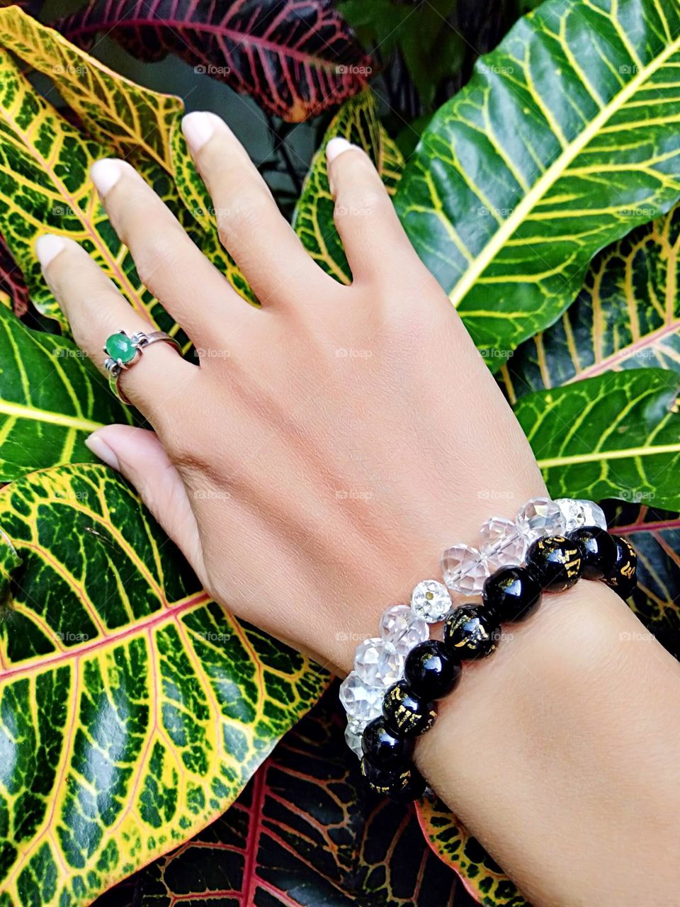 Simply wearing Jade stone ring with charm stone bracelets Jewelry.