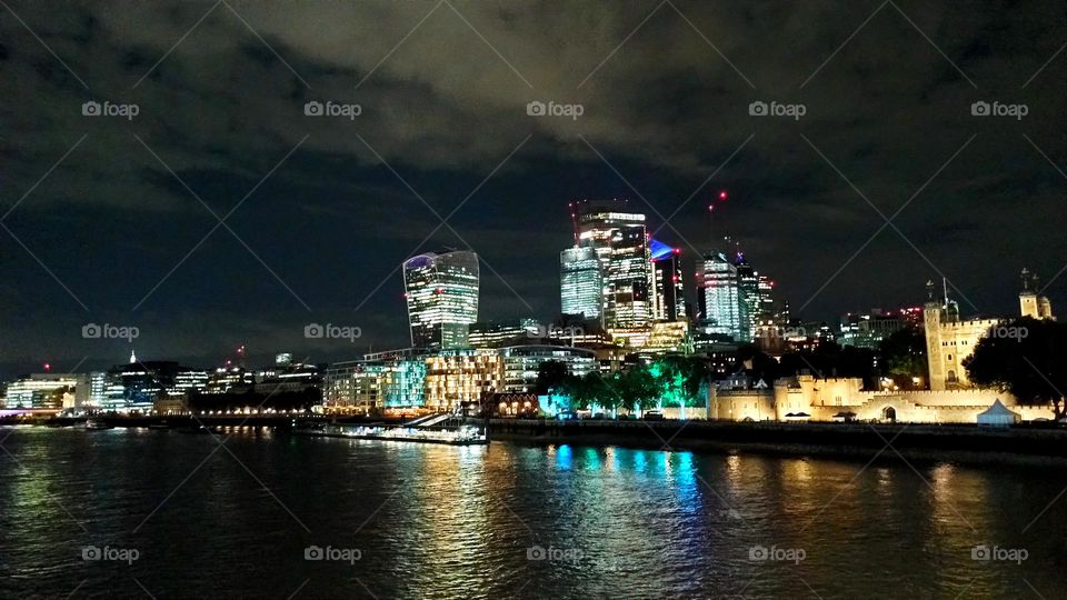 London at night, beautiful reflection, Sky Garden, Tower of London, Thames river, UK