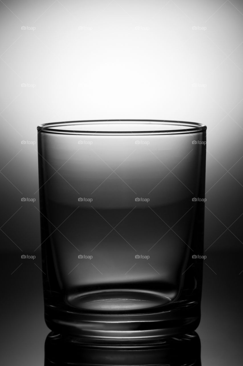 empty glass close up view.  black and white photo