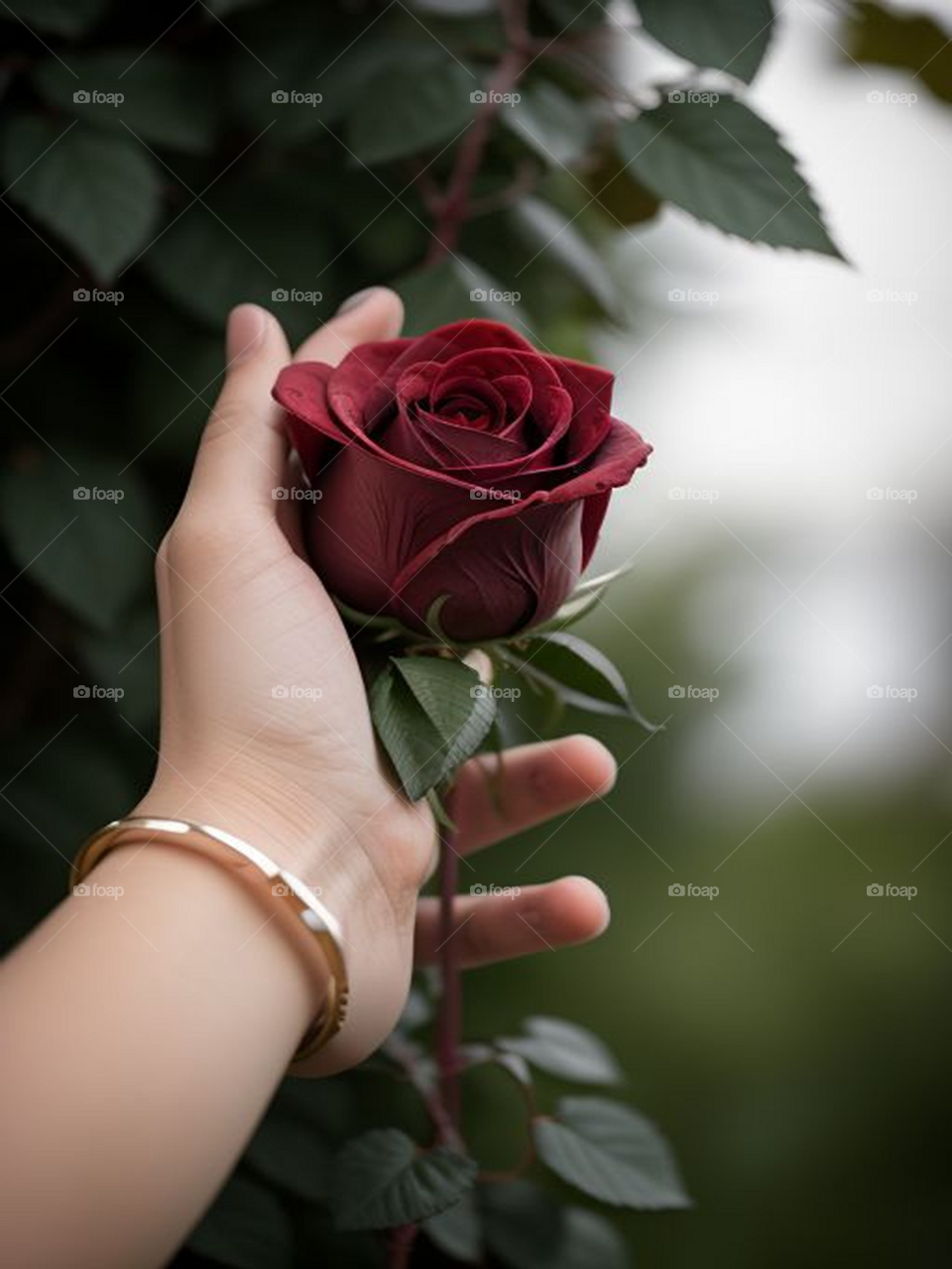 Beautiful red rose in hand