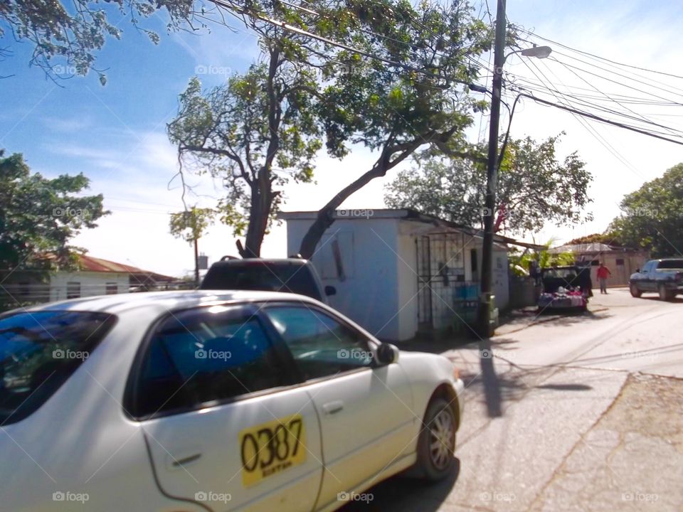 Photo from moving car traveling in Roatan, Honduras