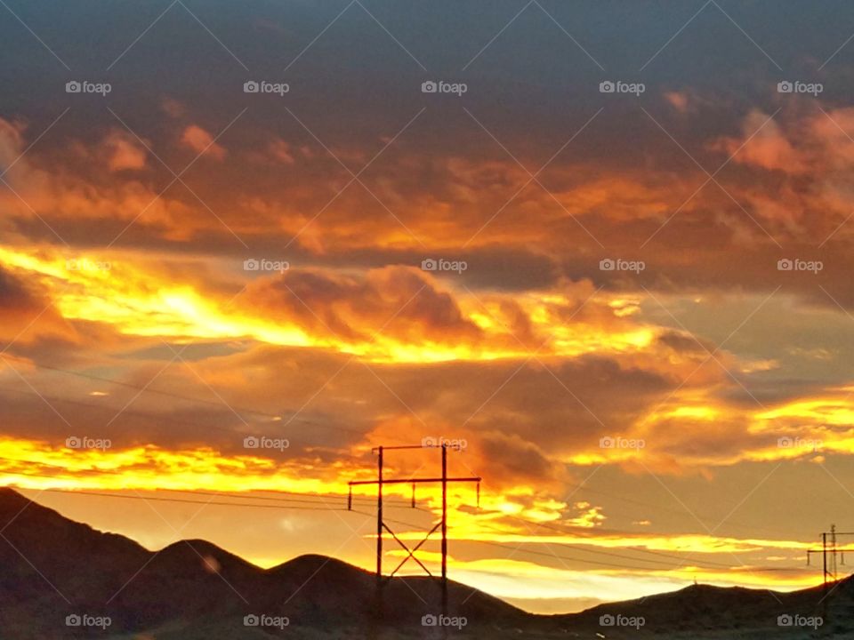 Sunset with electrical pole in New Mexico