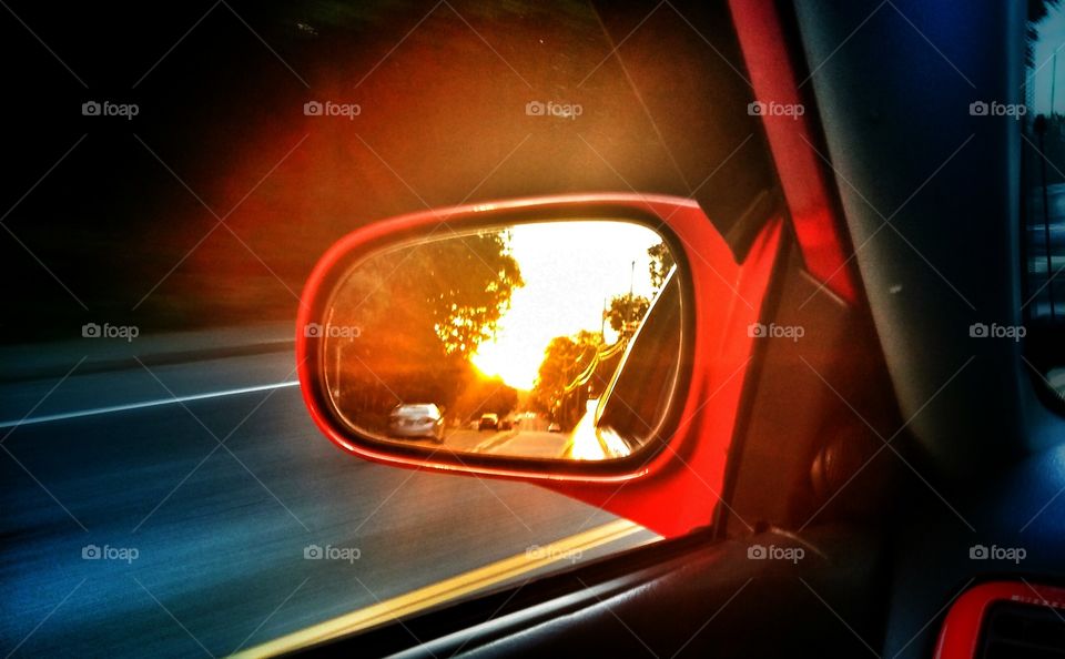 Rearview Sunset. caught a sunset in my mirror while driving