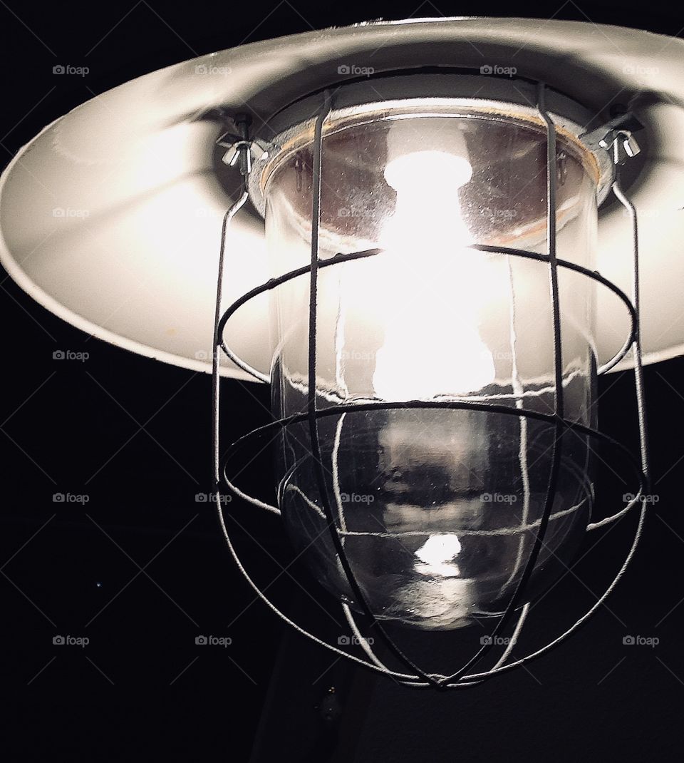 shining industrial design lamp from flea market, interior design, modern, factory, enamel
