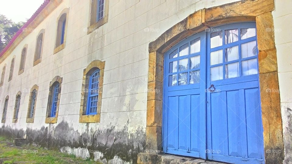 Old blue door in the holiday home shrine of Emperor Dom Pedro II in Brazil