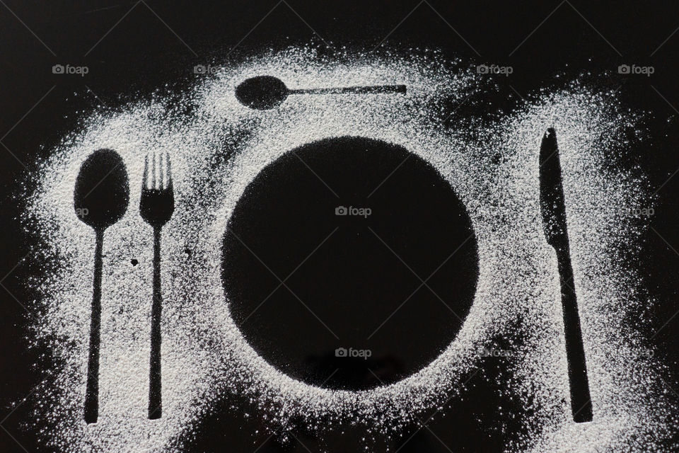 black and white silhouette  - plate with flour