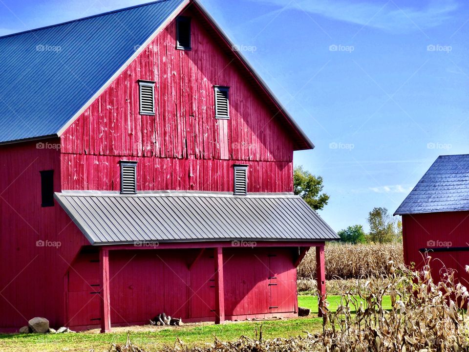 Old red Indiana barn. 