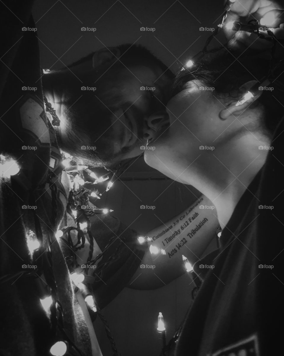 Playing under the Christmas lights 