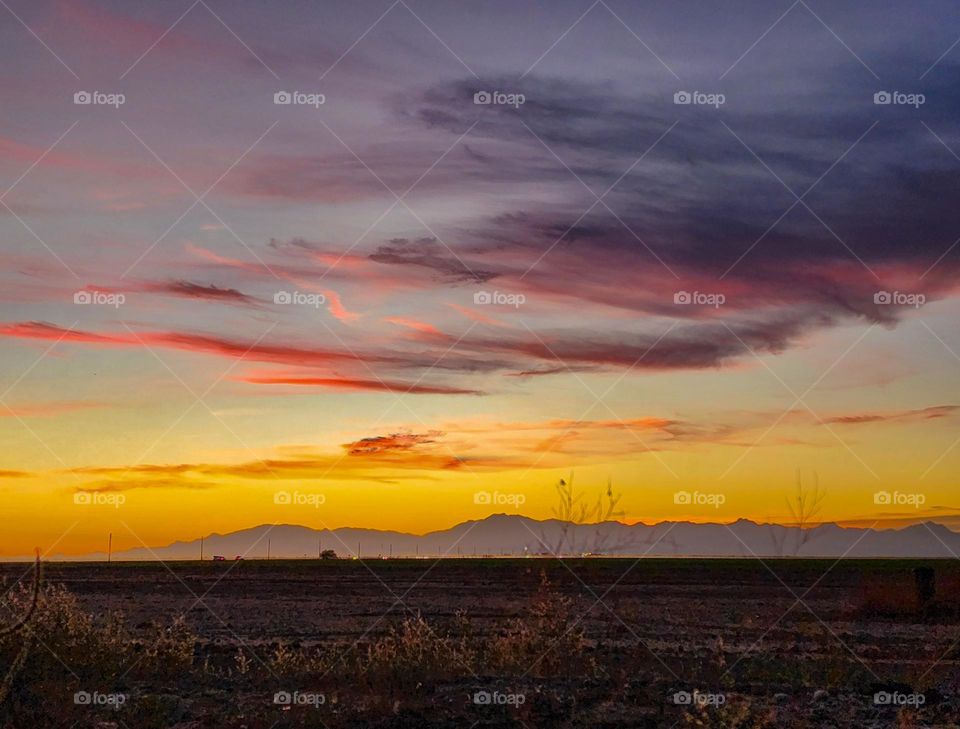 A beautiful sunset over the Estrella mountain range near Phoenix Arizona on a beautiful fall evening