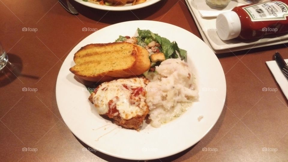 Chicken Parmesan Side Salad and Mashed Potatoes