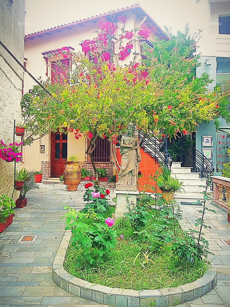 garden with statue