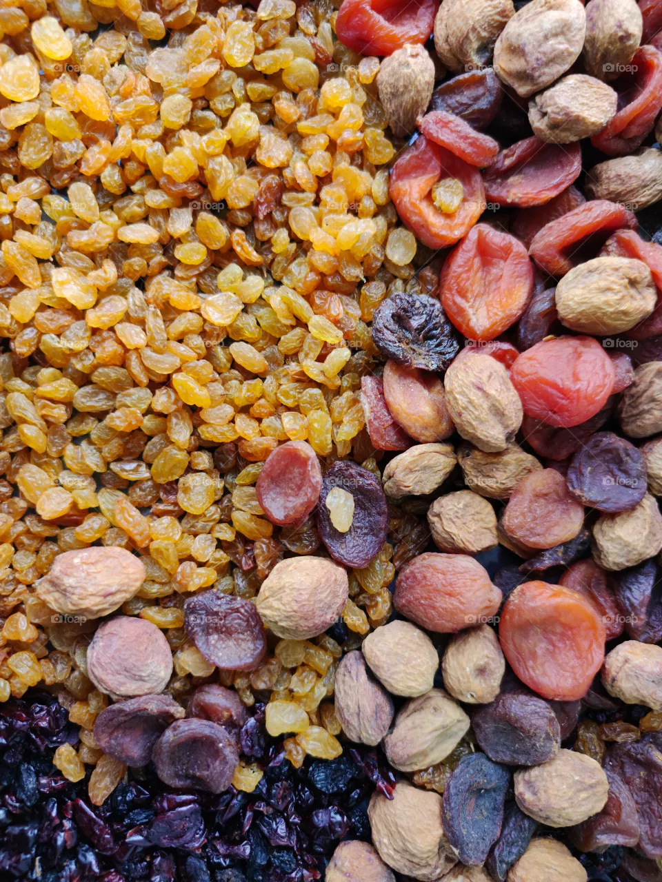 Mix of dried fruits (prunes, raisins, apricots and cranberries)