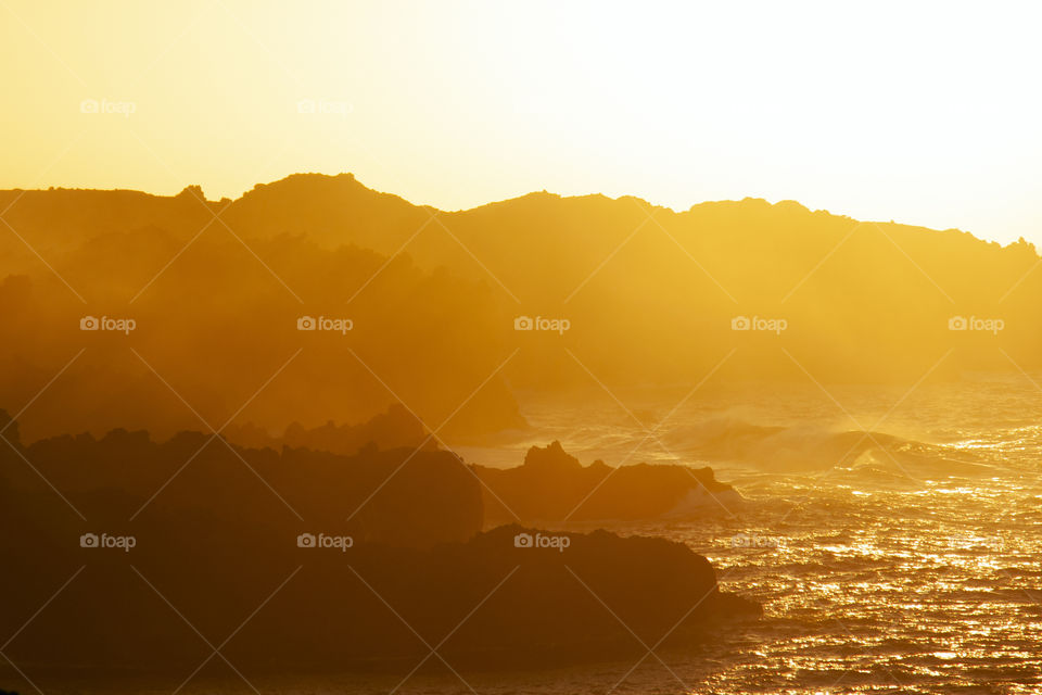 Golden sunset over ocean. Canary, Spain 