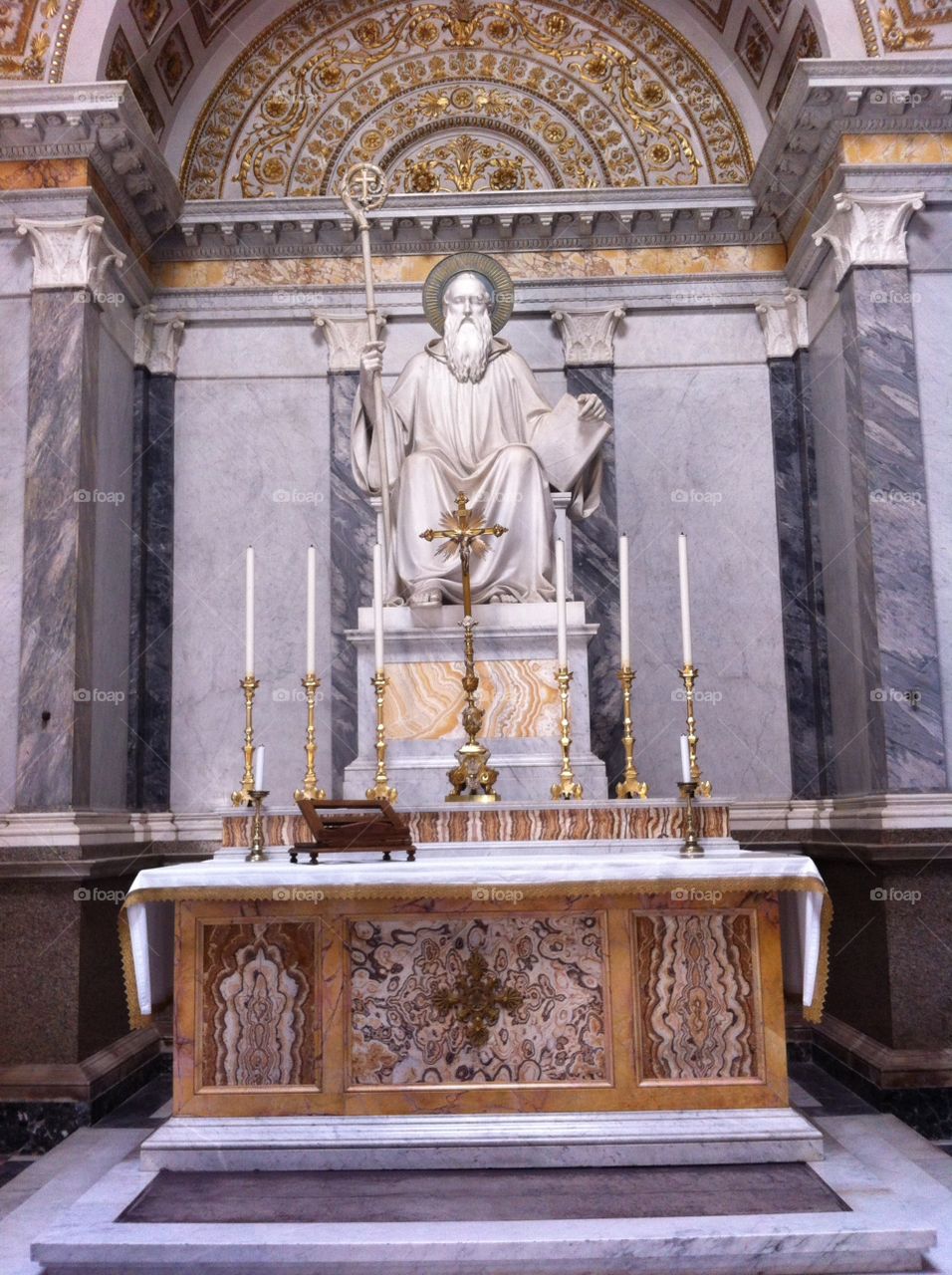 St Benedict in Rome. The altar in a chapel of St Benedict, located in the Basilica of St Paul Beyond the Walls, Rome.