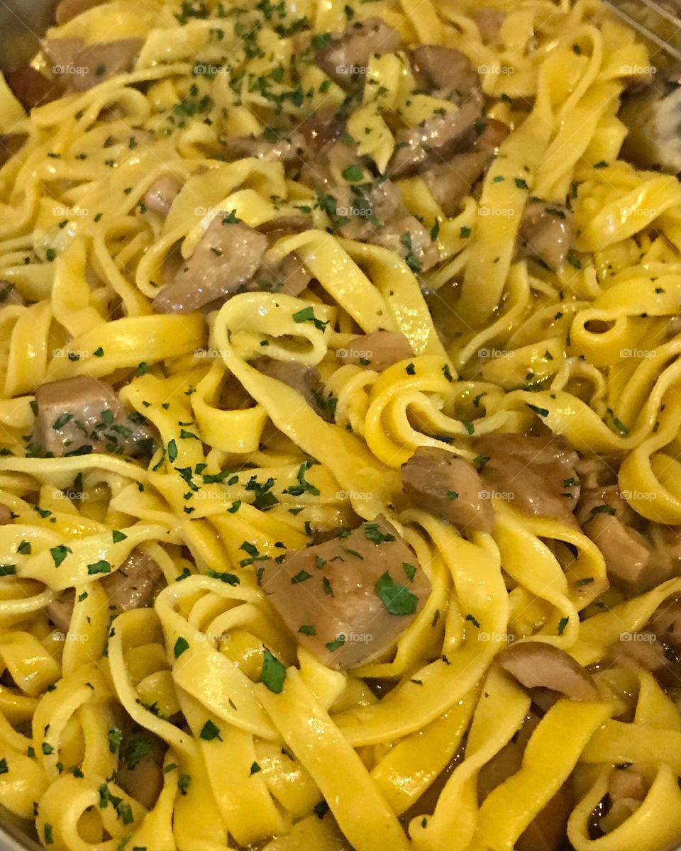Tagliatelle with mushrooms, typical italian dish