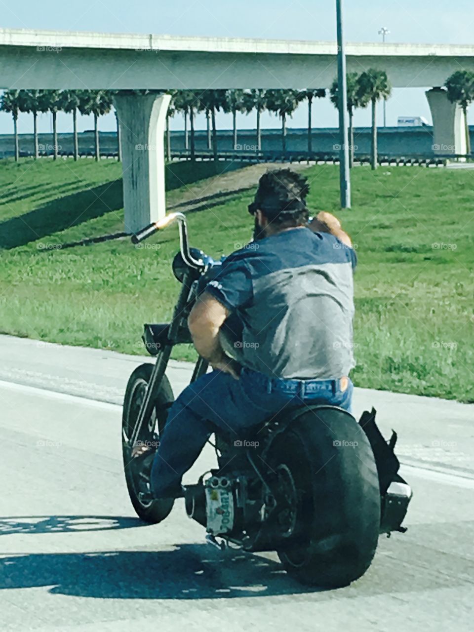Custom Harley Davidson, no helmet law