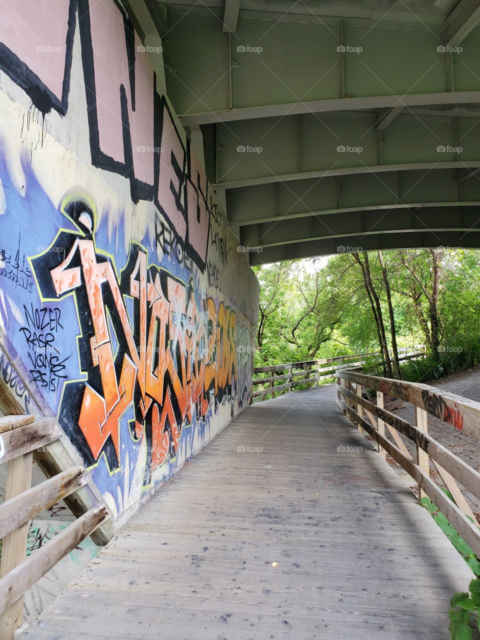 graffiti wooden path