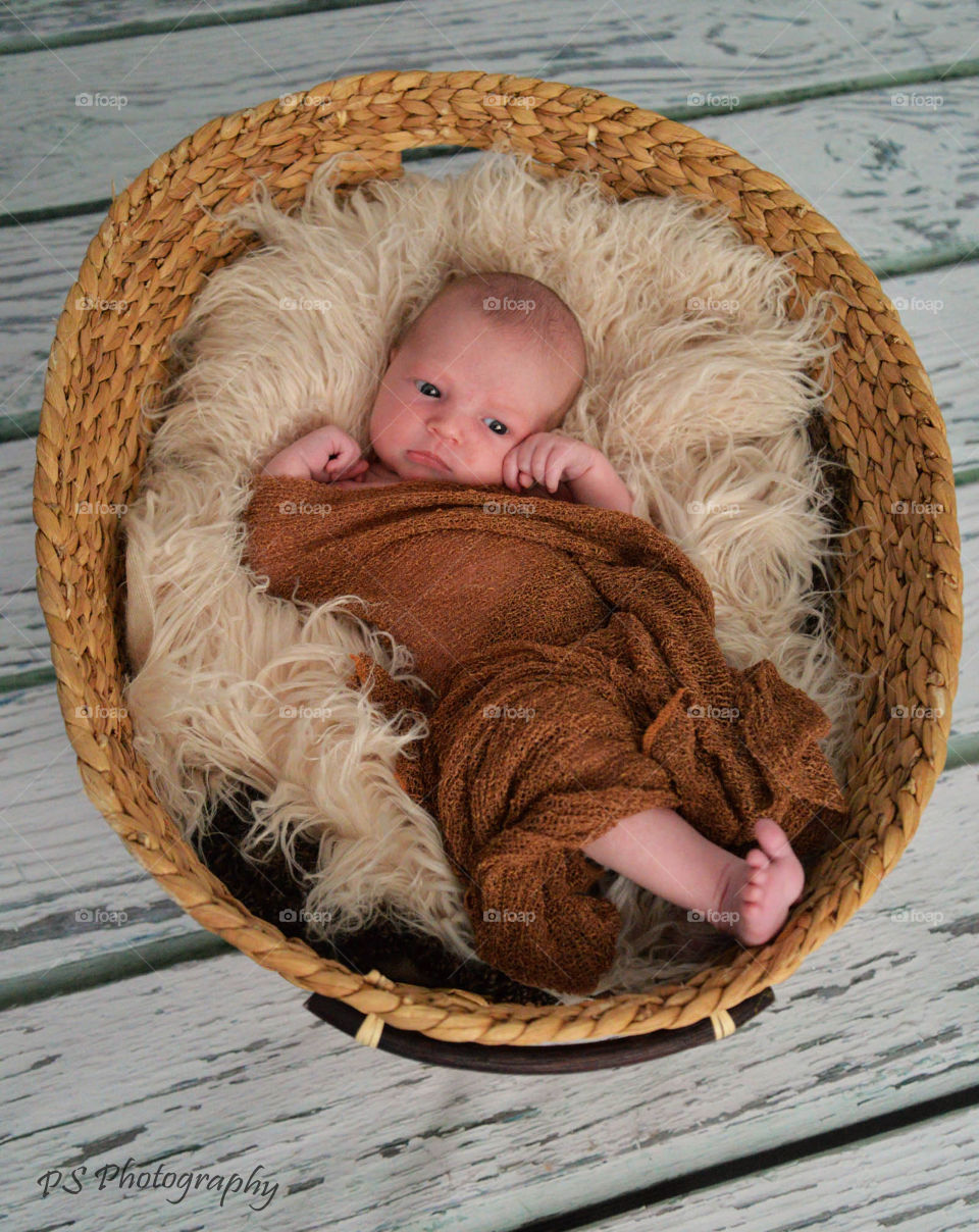 Newborn in basket. newborn