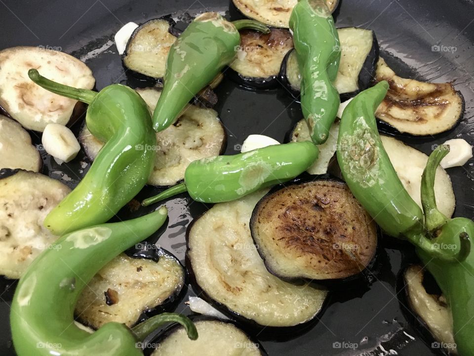 Peppers and eggplant