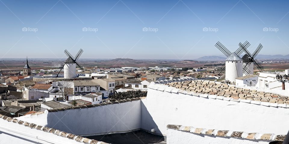 Traditional windmills in Spanish town Campo de Criptana 