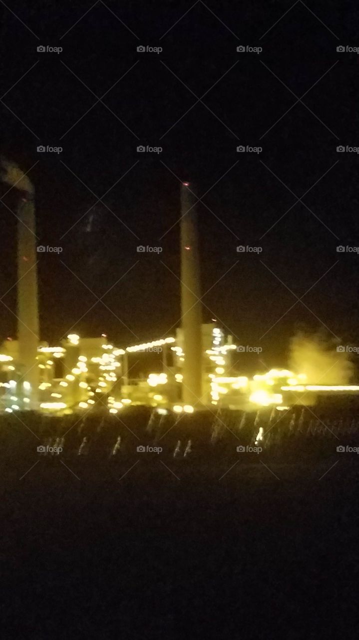 power plant at night