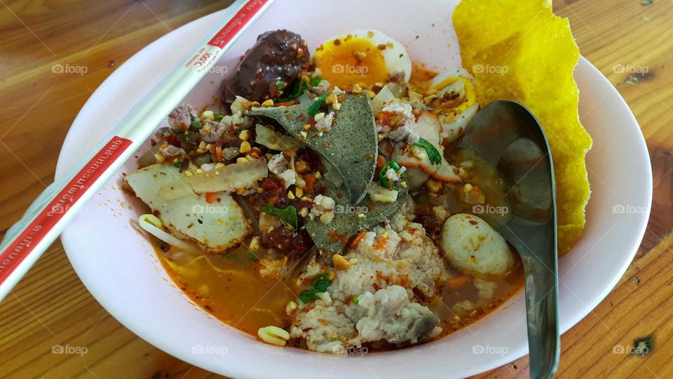 noodle hot sour soup pork egg.thai style.