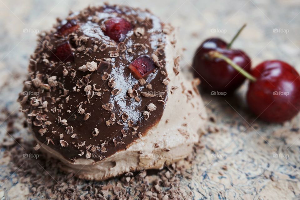 Chocolate mouse with cherries ... tasty dessert 