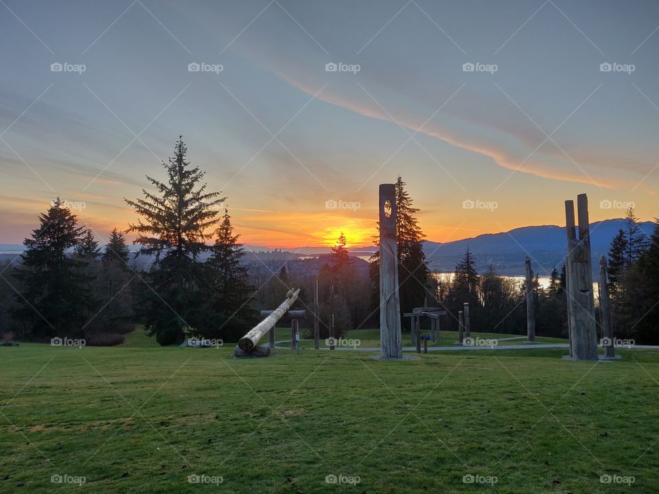 Beautiful Sunset on Burnaby Mountain with the Vancouver skyline in the background