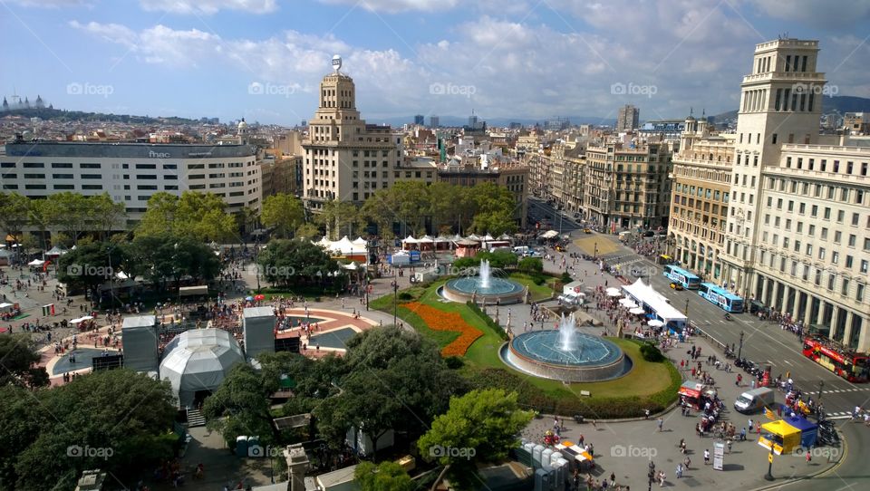 High angle view of city life in Barcelona, Spain