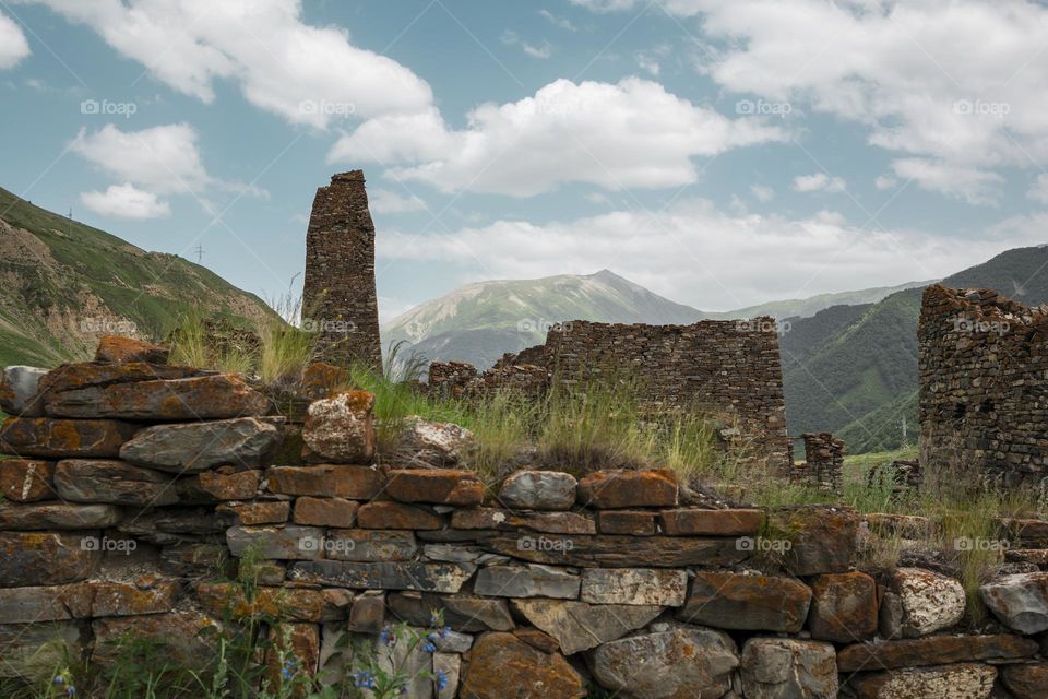 Ancient ruined medieval tower   .