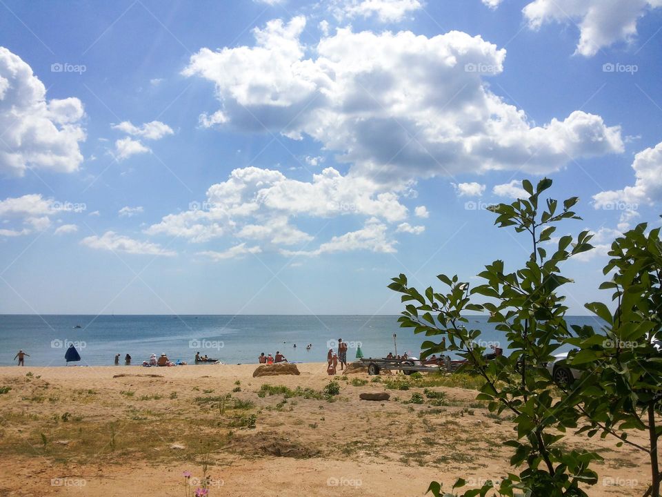 People on the beach in summer