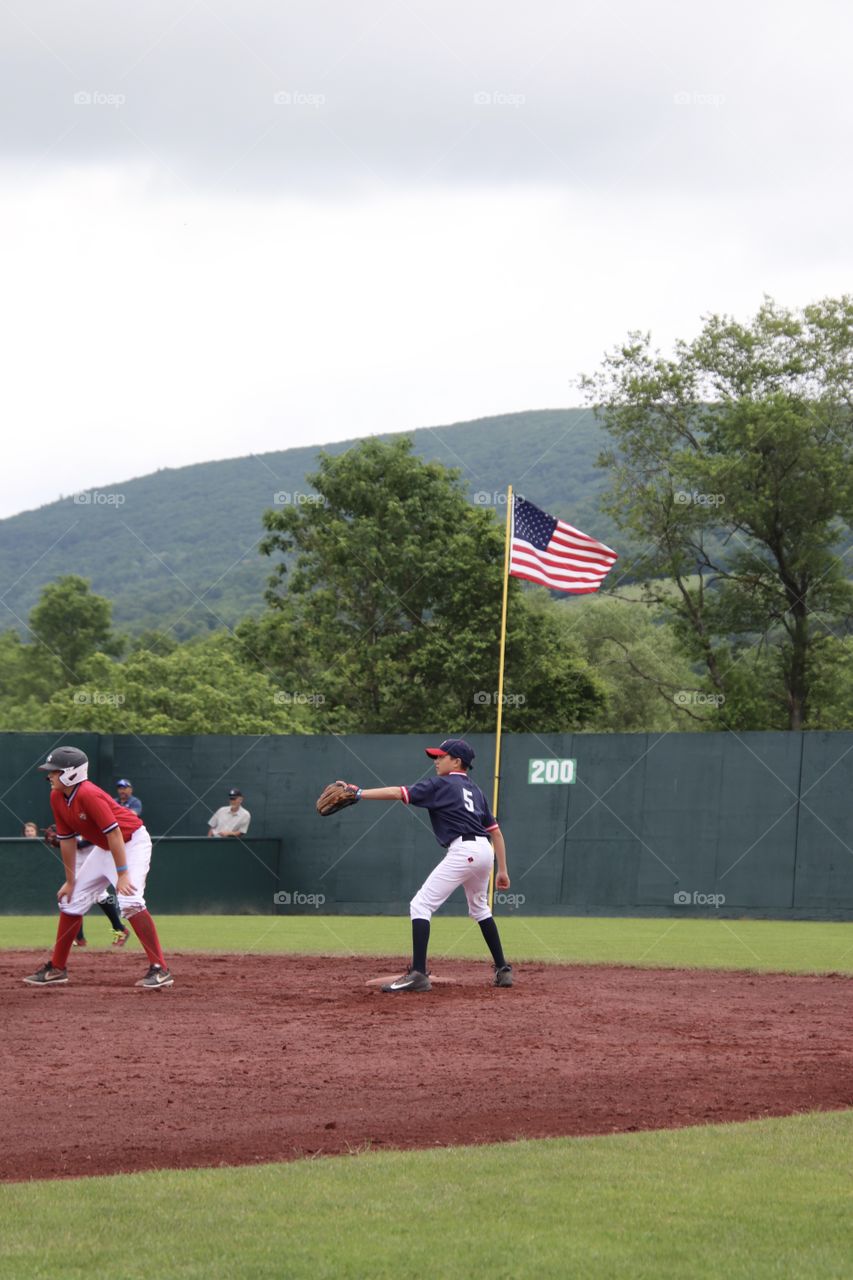 American Flag at baseball field in Cooperstown, NY