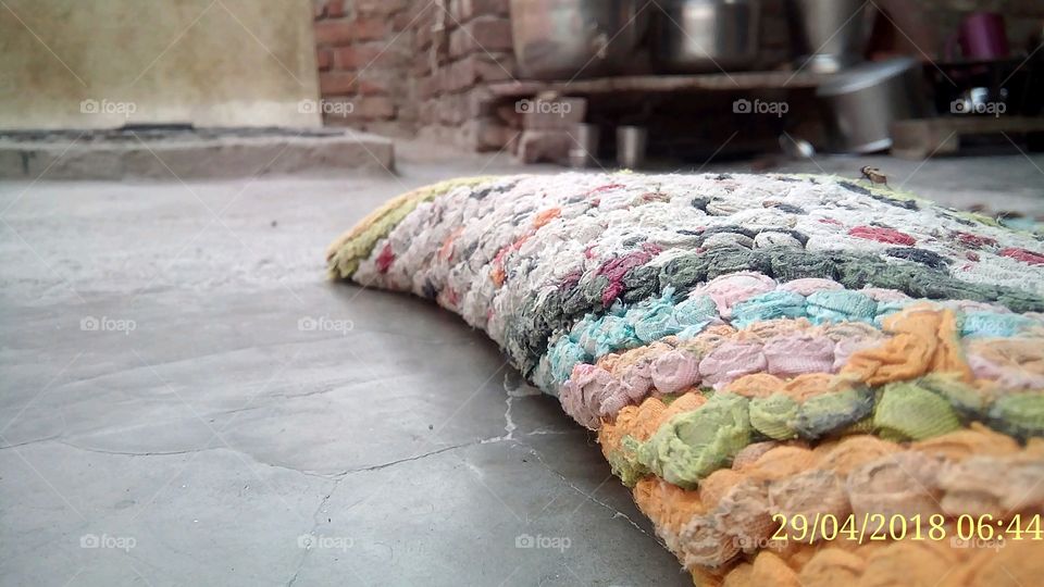 a folded handmade doormat