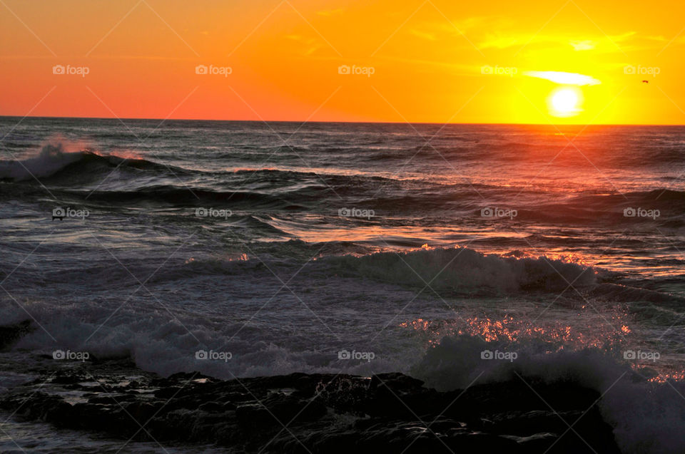 beach ocean red sunset by sgkraus