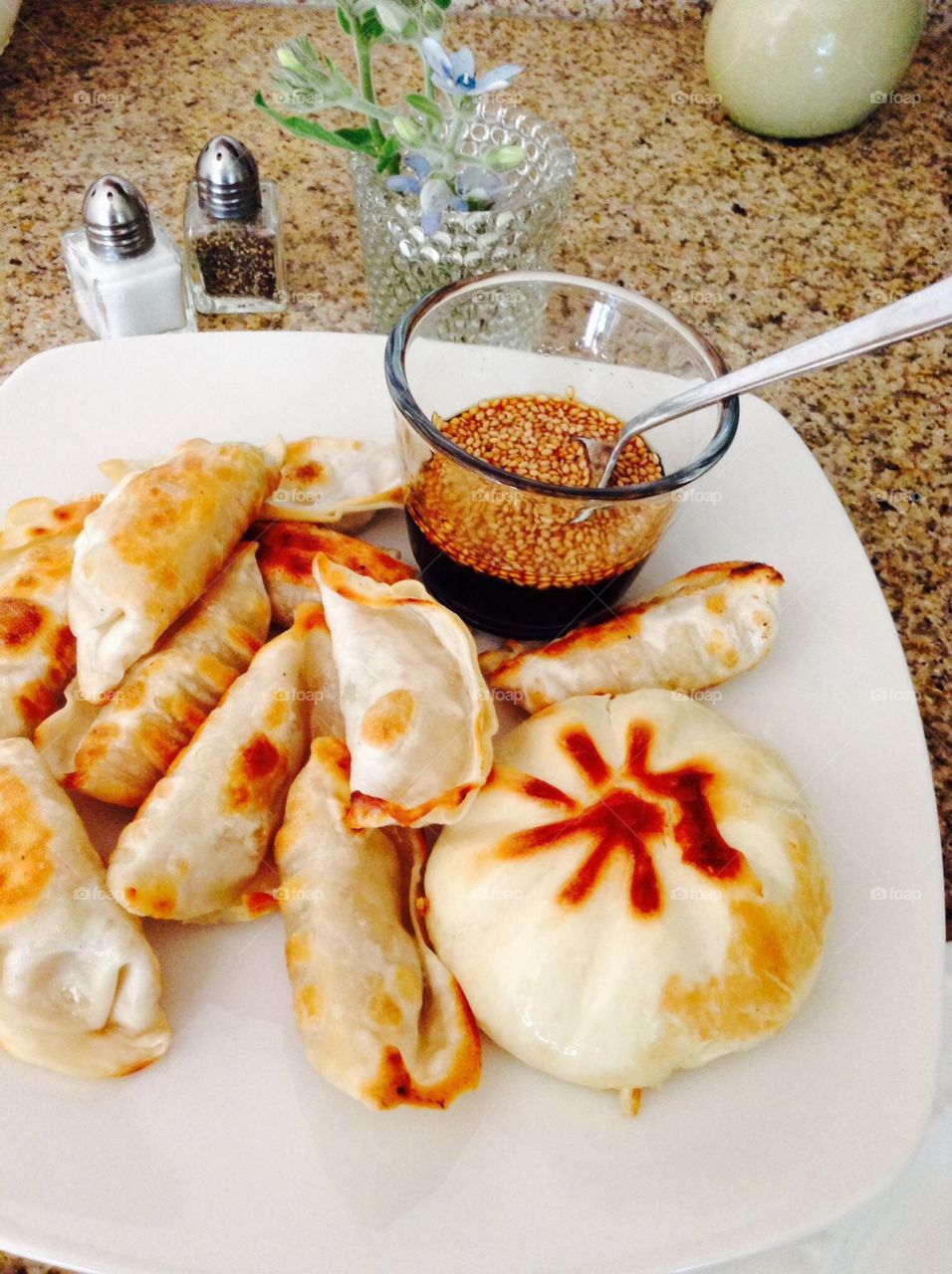 Close-up of dumplings in plate