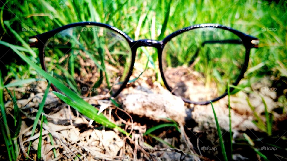 A Very Beautiful Spectacles & Eye Glasses. With Grass Nature Background.